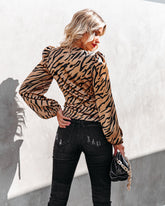 Wickelbluse aus Satin mit Woodcrest-Print